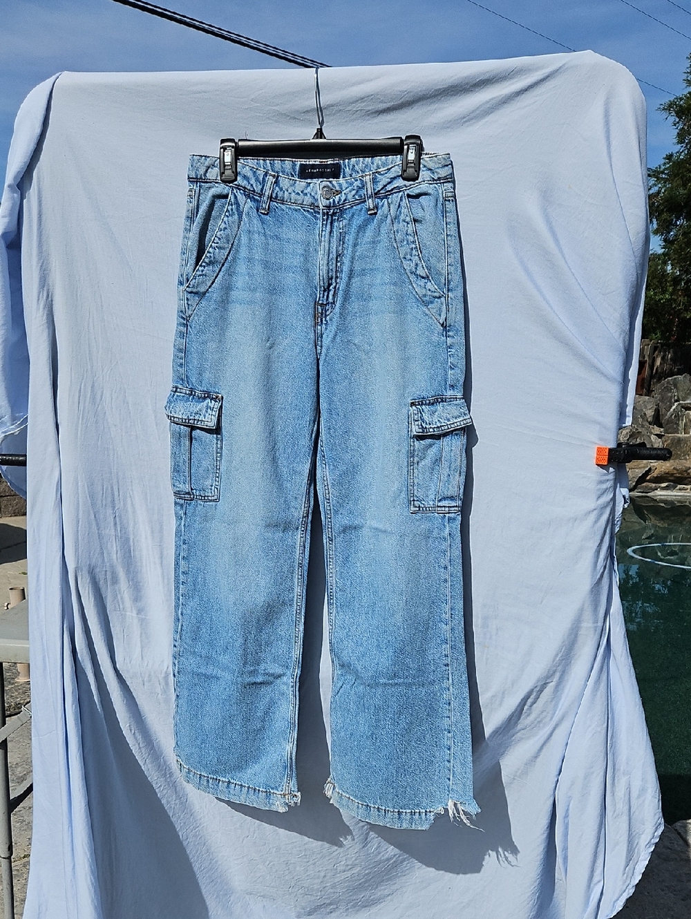 Aeropostale Light Blue High Rise Wide Leg Cargo Jeans Size 8